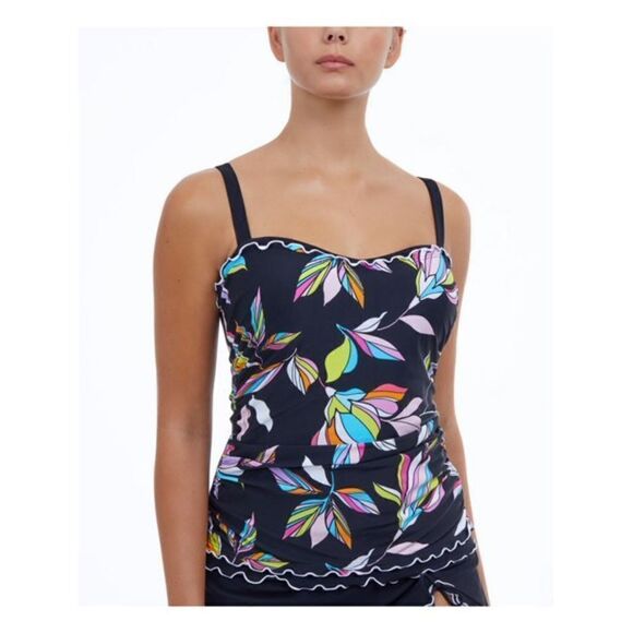 Profile by Gottex Black Floral Monaco Printed D-Cup Tankini Top 34D Slimming New - Picture 1 of 11